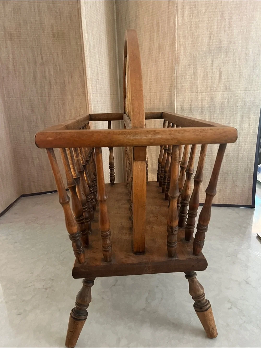 XL Vintage Wooden Yarn Caddy / Magazine Rack with Handle ~19” x 21”